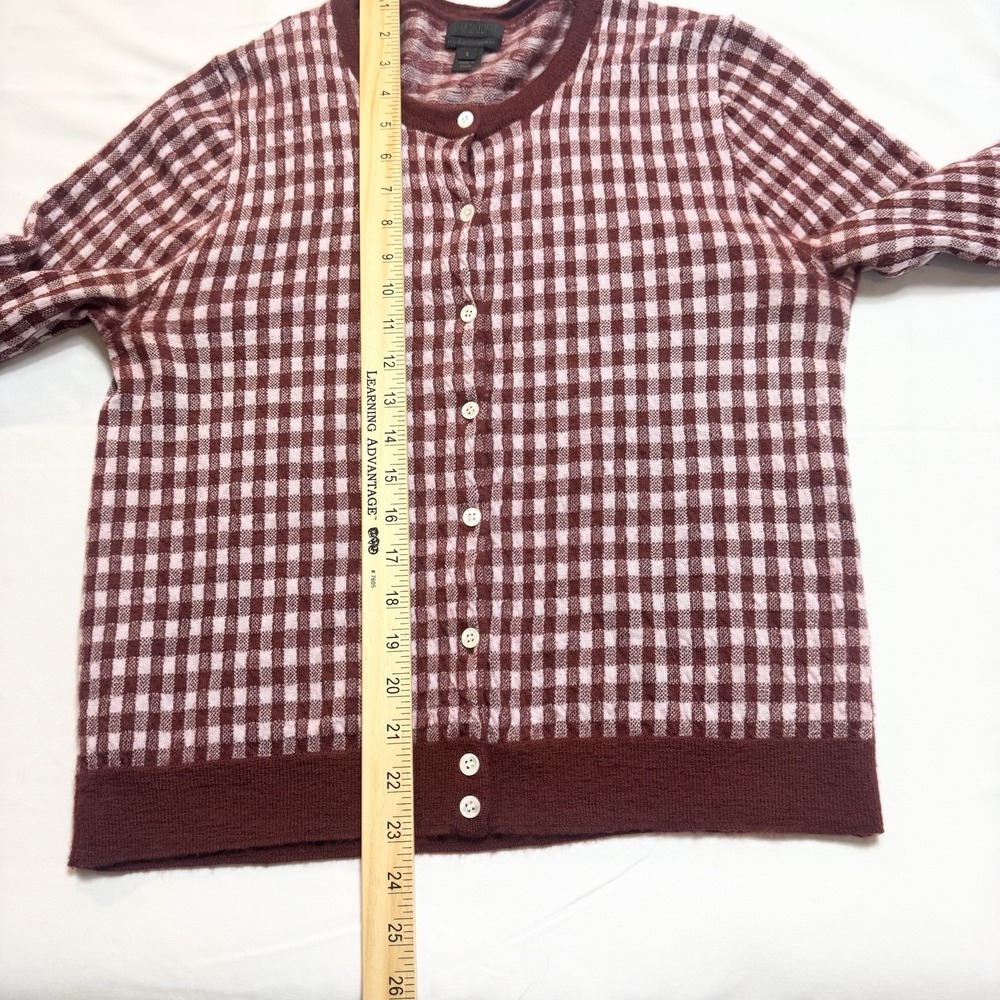 J. Crew Women 100% Italian Cashmere Sweater Cardigan L Featherweight Red Gingham - Picture 5 of 14